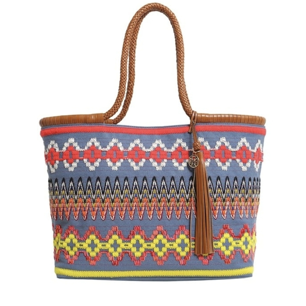 Tory Burch Taylor Aztec Embroidered Canvas Tote
